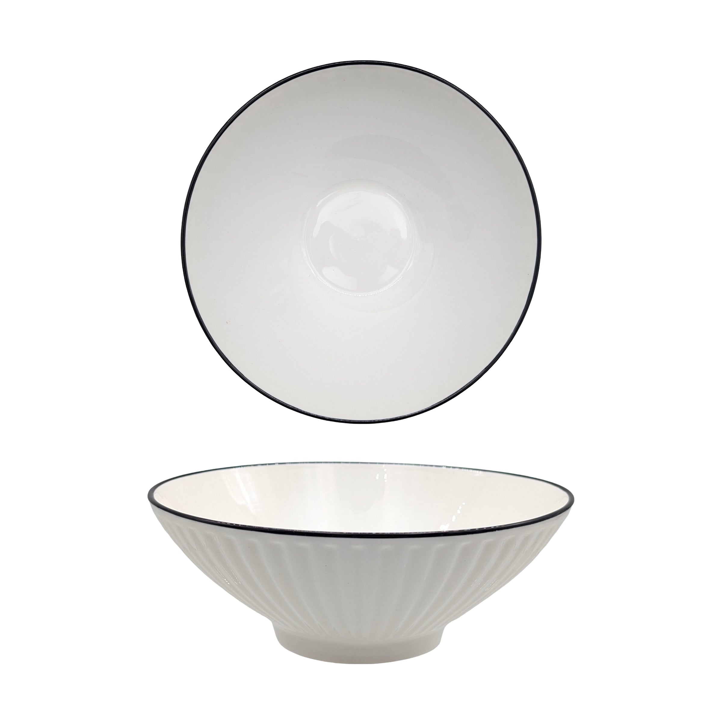 bulk 24 Sorrento Porcelain Embossed Soup Bowl w Black Rim 8" 20cm V637-TAB36449