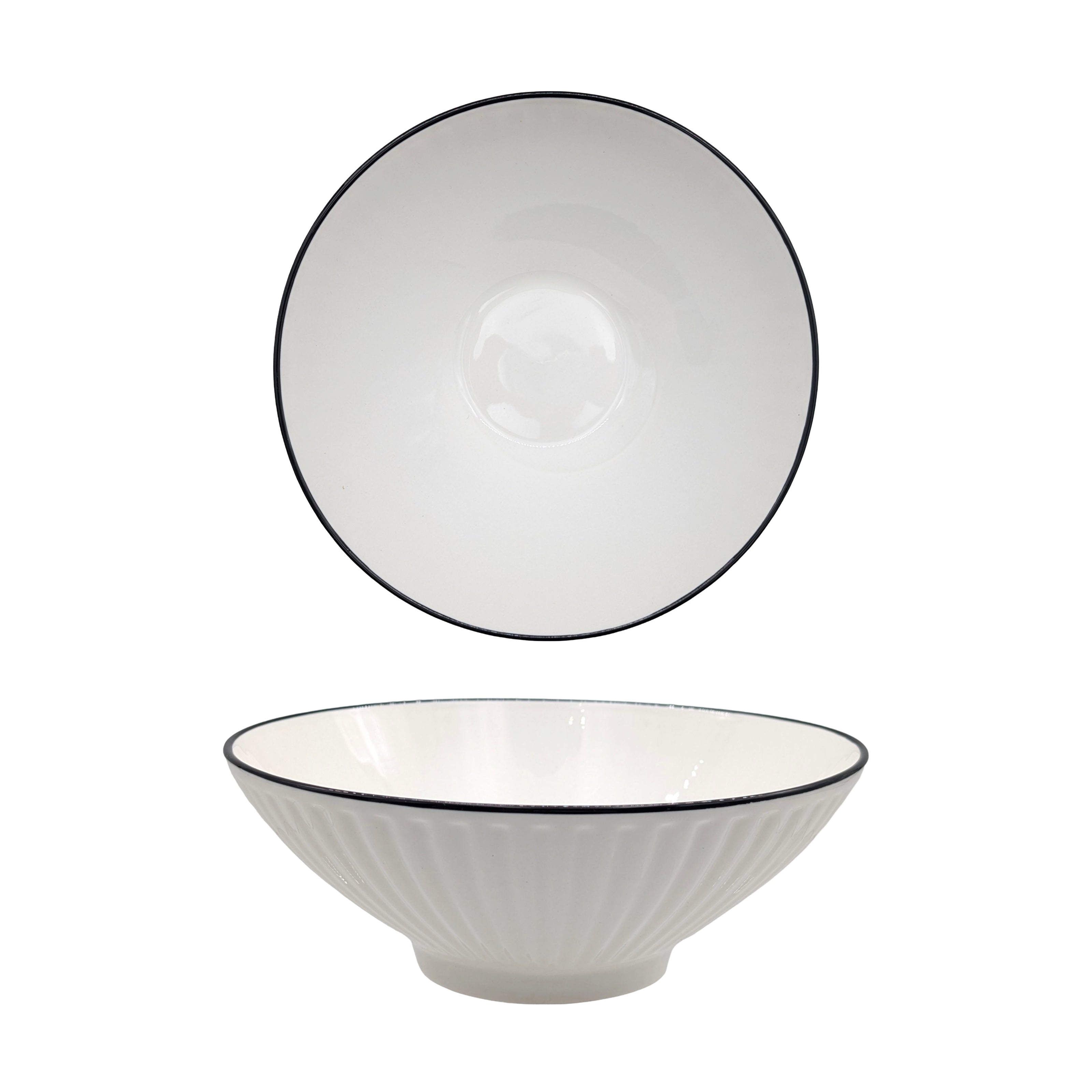 bulk 24 Sorrento Porcelain Embossed Soup Bowl w Black Rim 8" 20cm V637-TAB36449