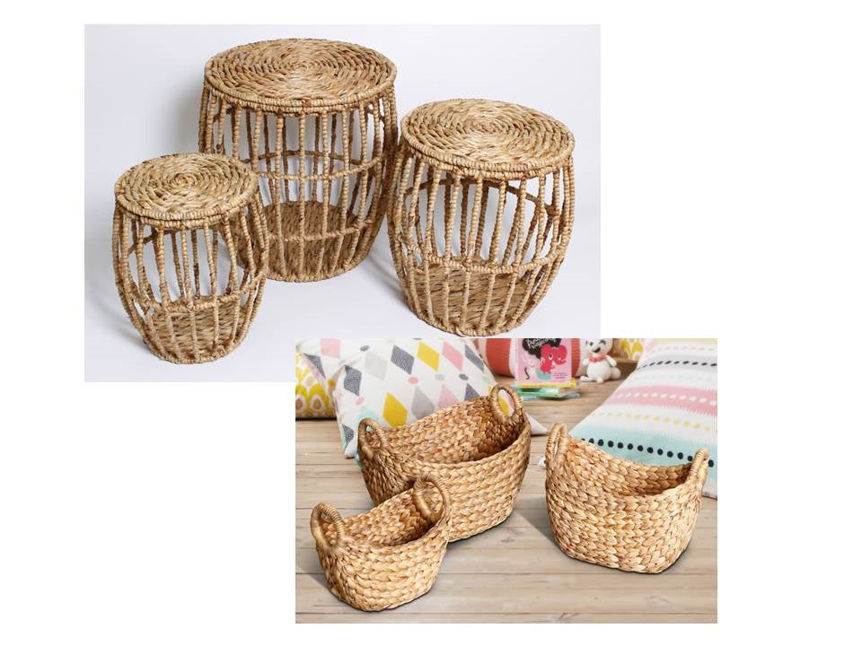 Set 6 Water Hyacinth Storage Table & Baskets 50cm V637-WDB27520
