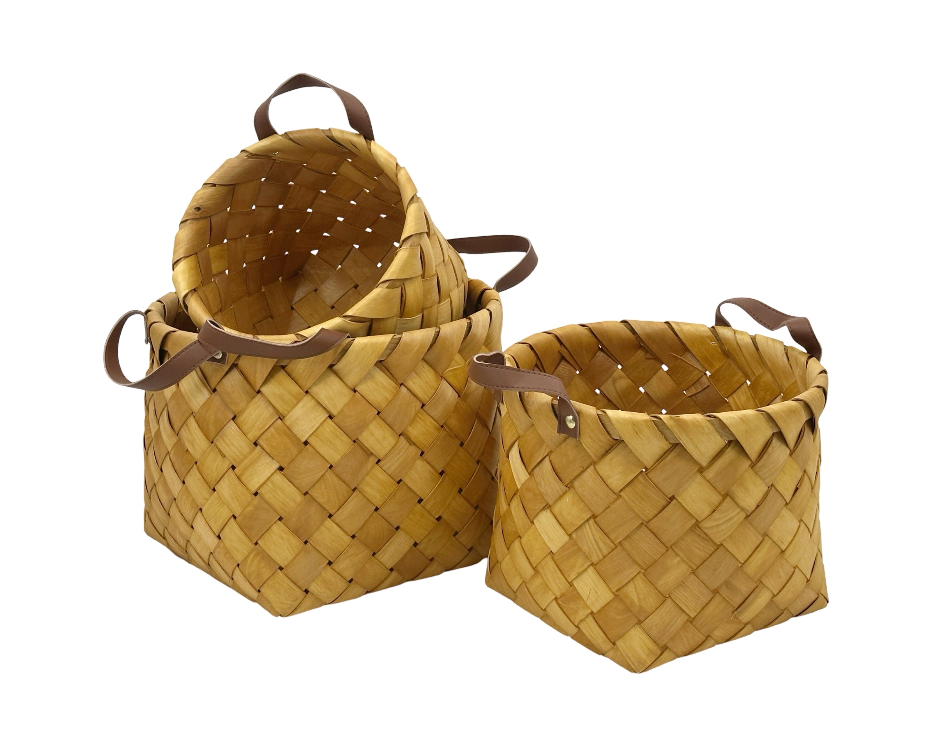 Set 3 Plywood Hand Woven Baskets 36cm, 30cm, 18cm V637-WDB36846
