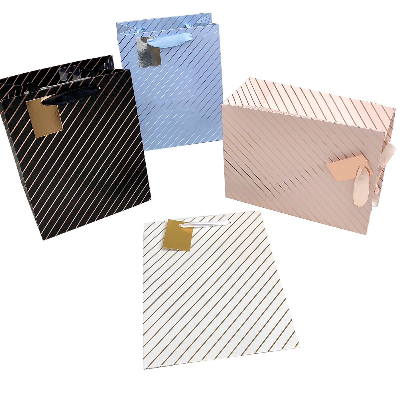 bulk 24 Medium Foil Stripe Gift Bag Assort 23cm V637-WRP28352