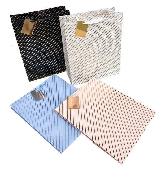 bulk 24 Large Foil Stripe Gift Bag Assort 32cm V637-WRP28353