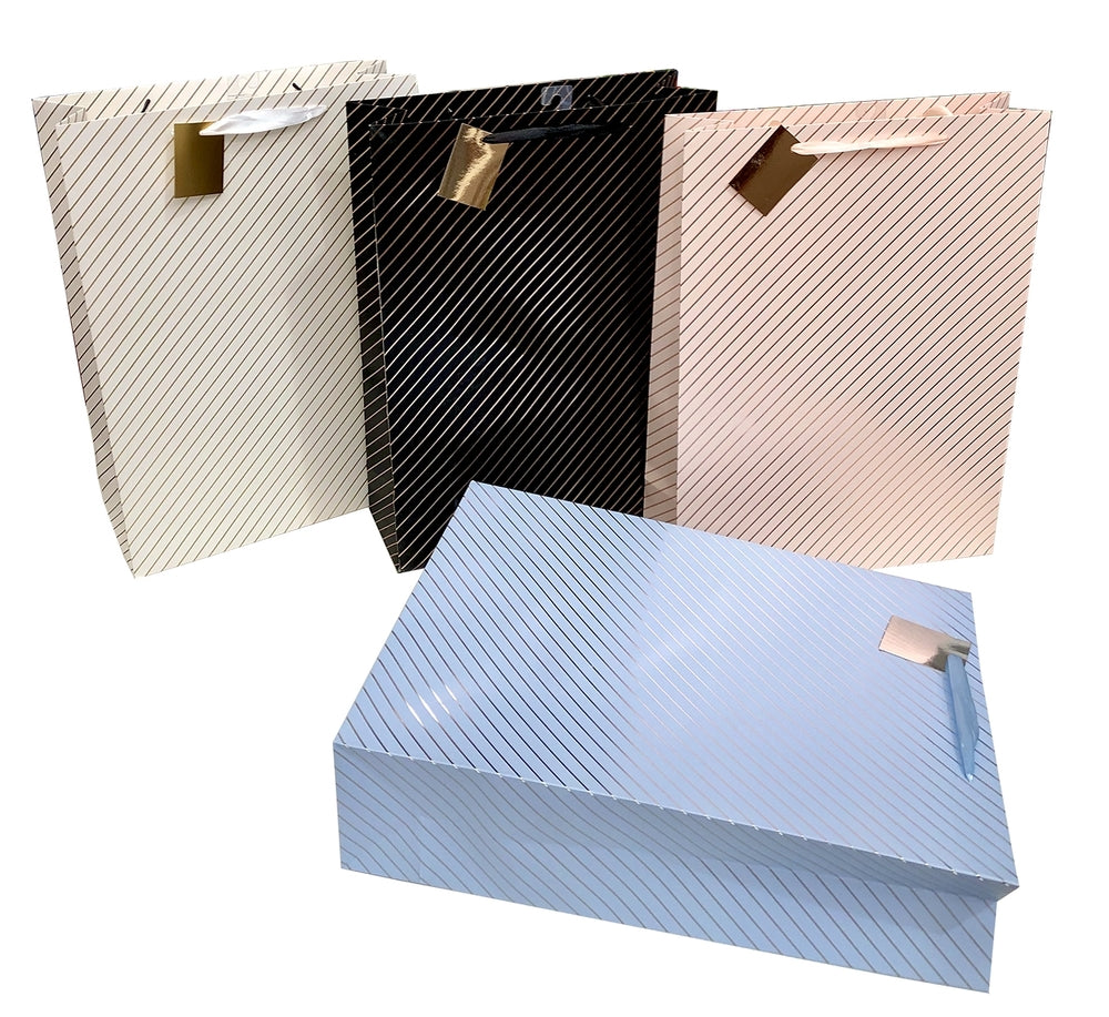 bulk 24 Xlarge Foil Stripe Gift Bag Assort 43cm V637-WRP28354