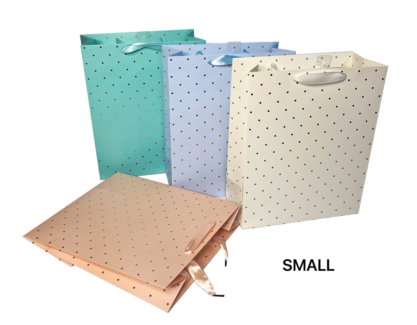 bulk 24 Small Foil Dot Gift Bag 4 Assorted 11x14cm V637-WRP30424