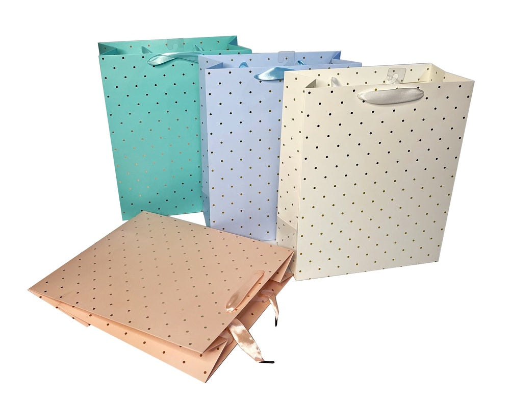 bulk 24 Medium Foil Dot Gift Bag Assort 23cm V637-WRP30425