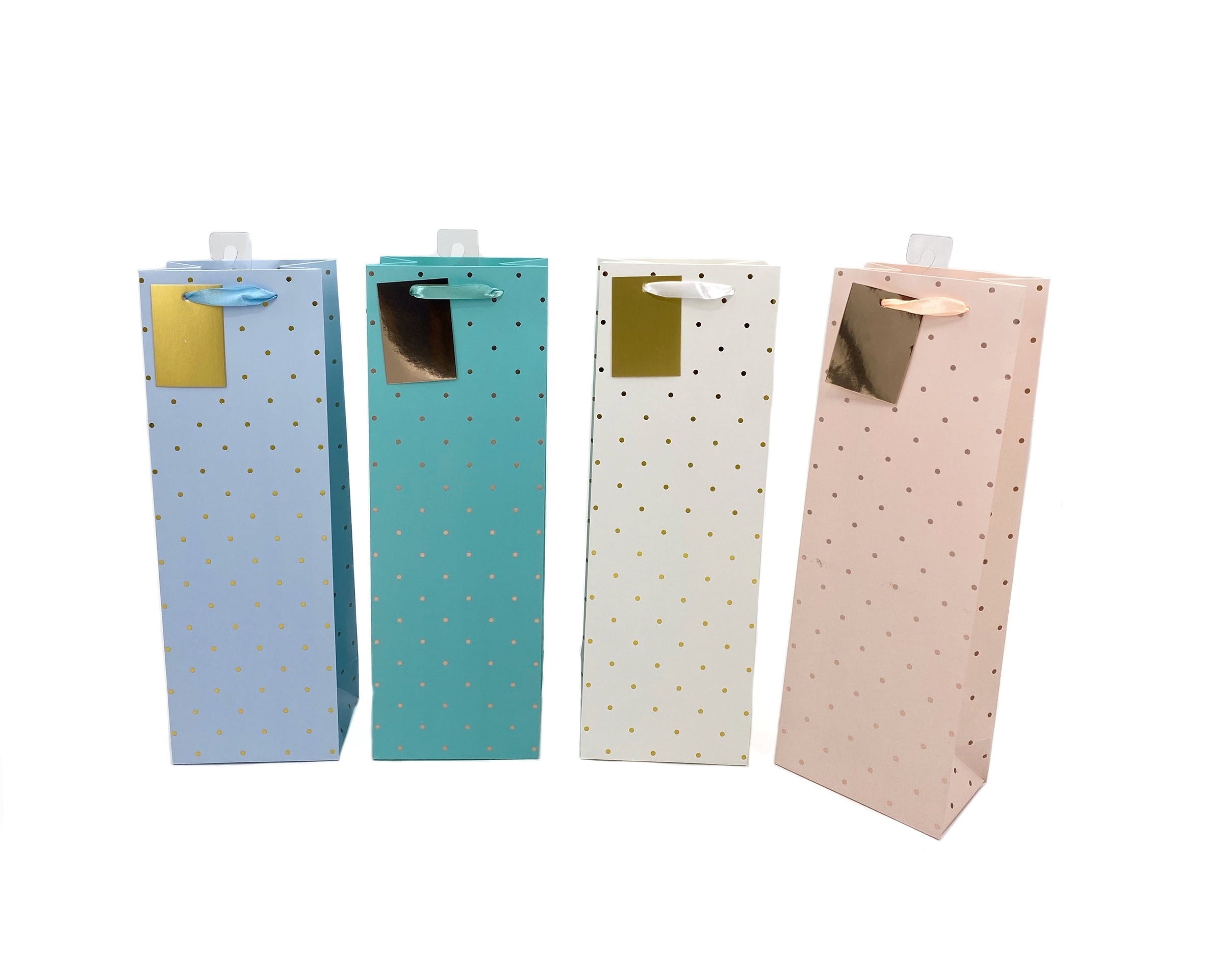 bulk 24 Foil Dot Bottle Gift Bag 4 Assorted 12x36cm V637-WRP30428