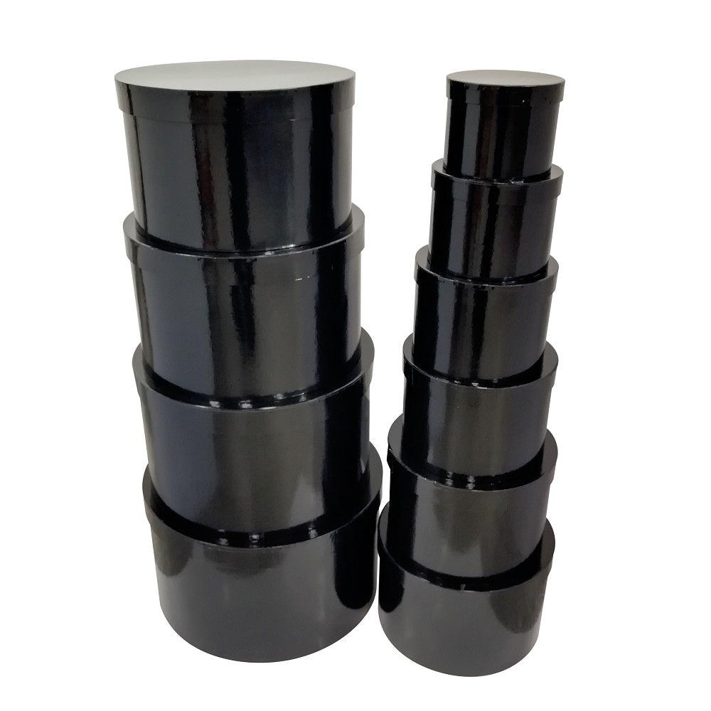 bulk 2 Round Gift Box Set 10 Assort Sizes Black V637-WRP30494