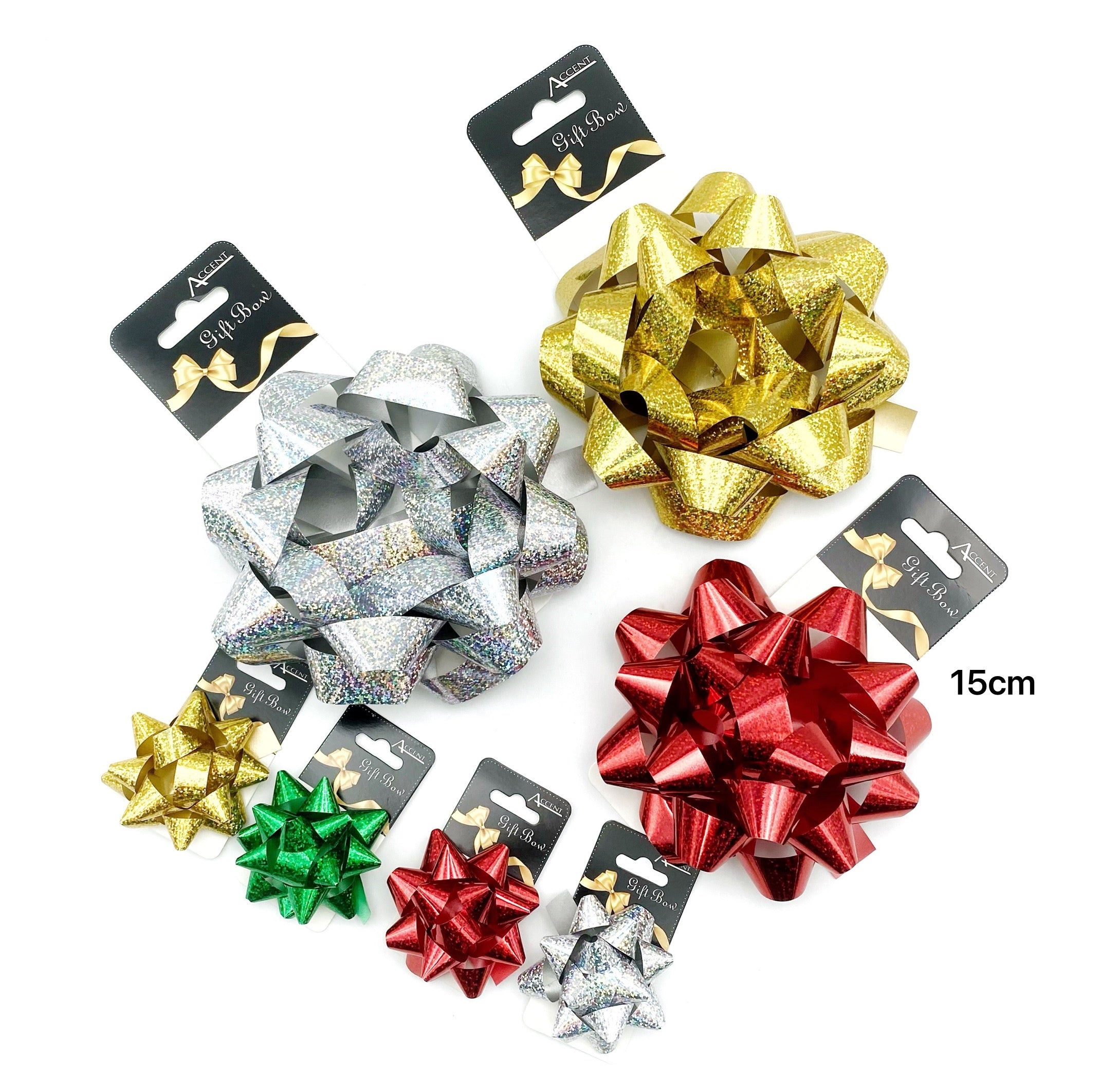 bulk 24 Holographic Gift Bow 15cm Assort Cols V637-WRP31744