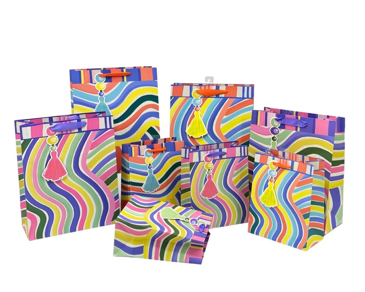 bulk 24 Xlarge Gift Bag Colourful Wave Assort 42cm V637-WRP32656