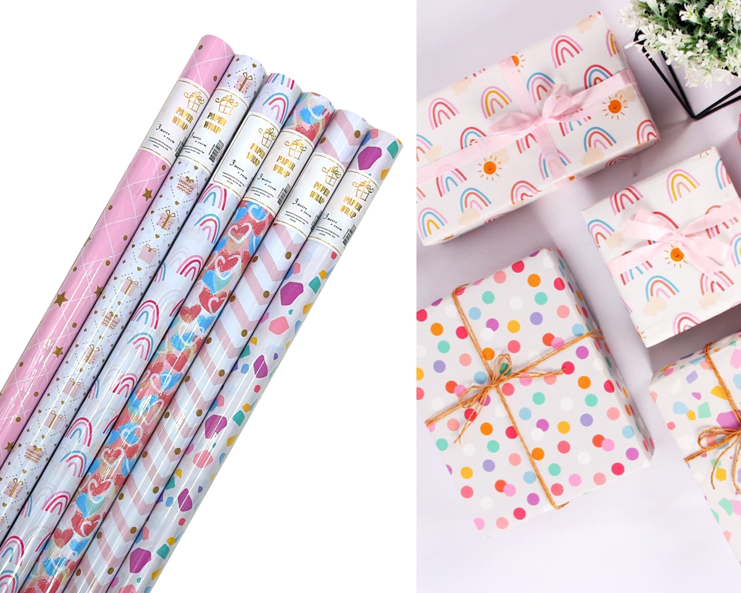 bulk 50 All About Pink Gift Wrap 70Cmx3M 38Mm Core V637-WRP35086