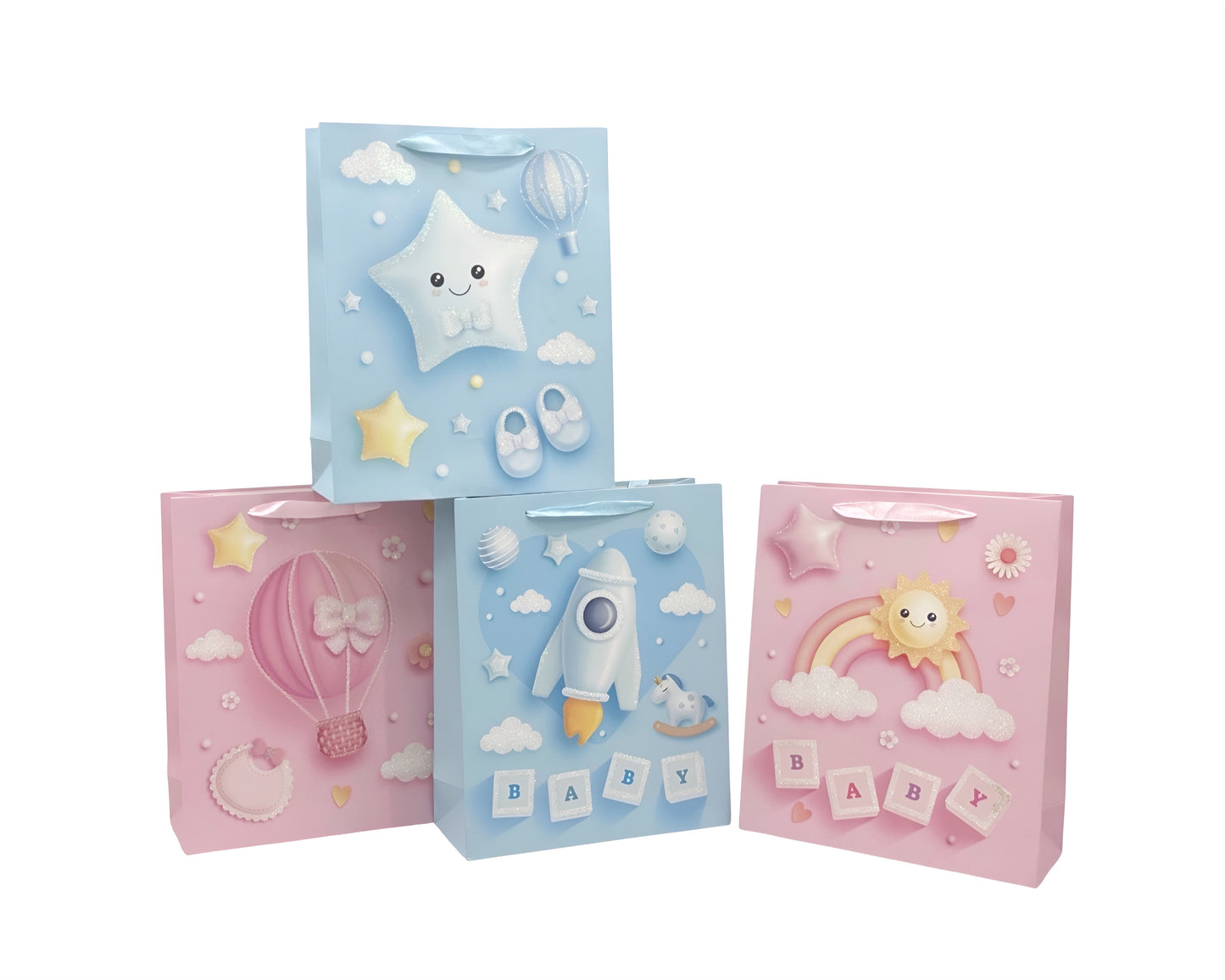 bulk 24 Xlarge Sweet Dream Baby Gift Bag 4 Assorted 31x42cm V637-WRP35283