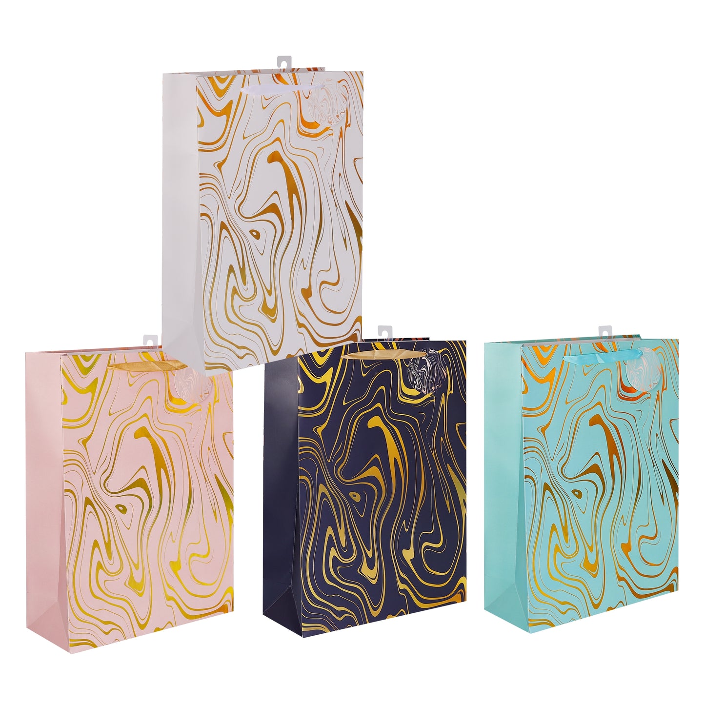 bulk 24 Medium Marble Flow Gift Bag Foiled 4 Assorted 18x23cm V637-WRP35984