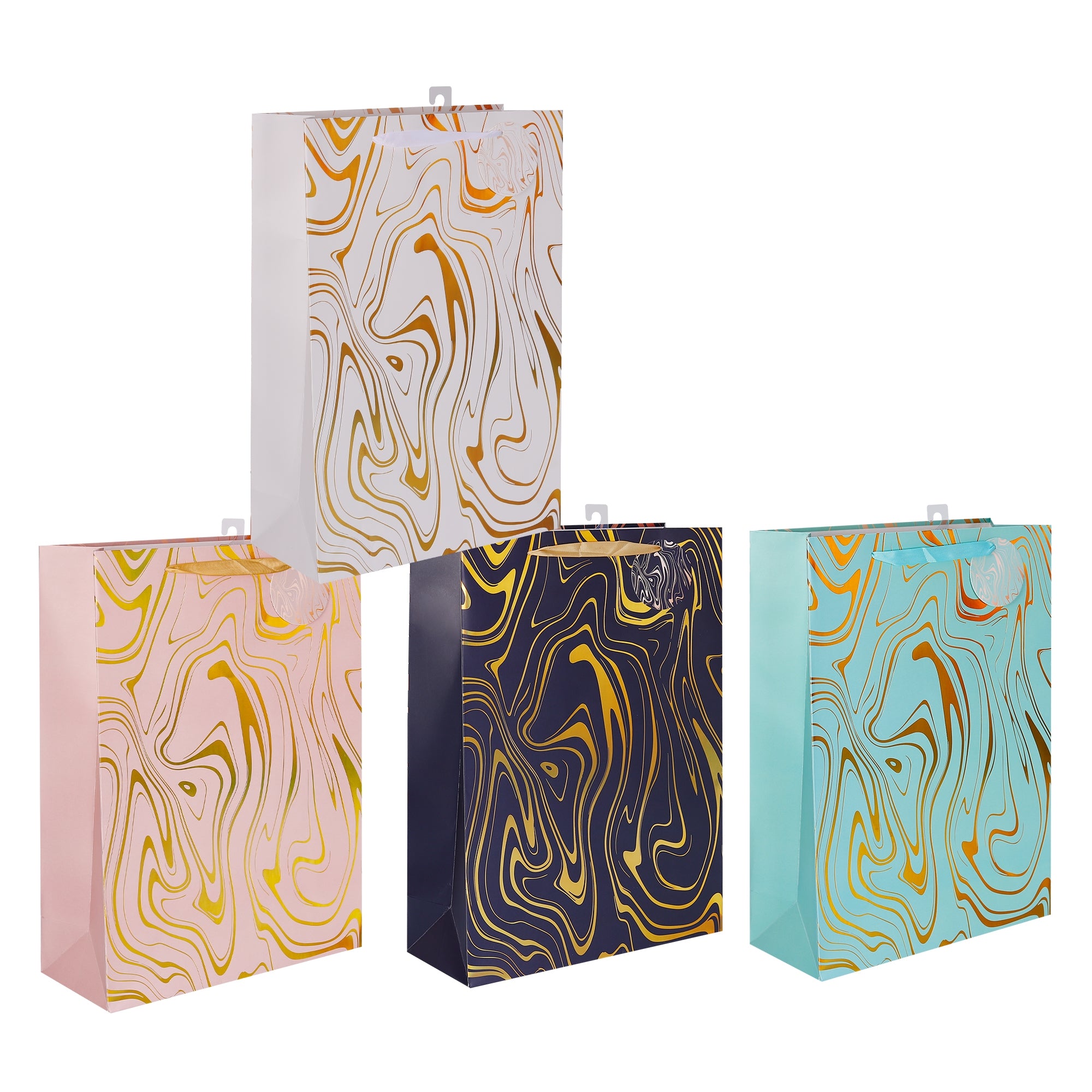 bulk 24 Medium Marble Flow Gift Bag Foiled 4 Assorted 18x23cm V637-WRP35984