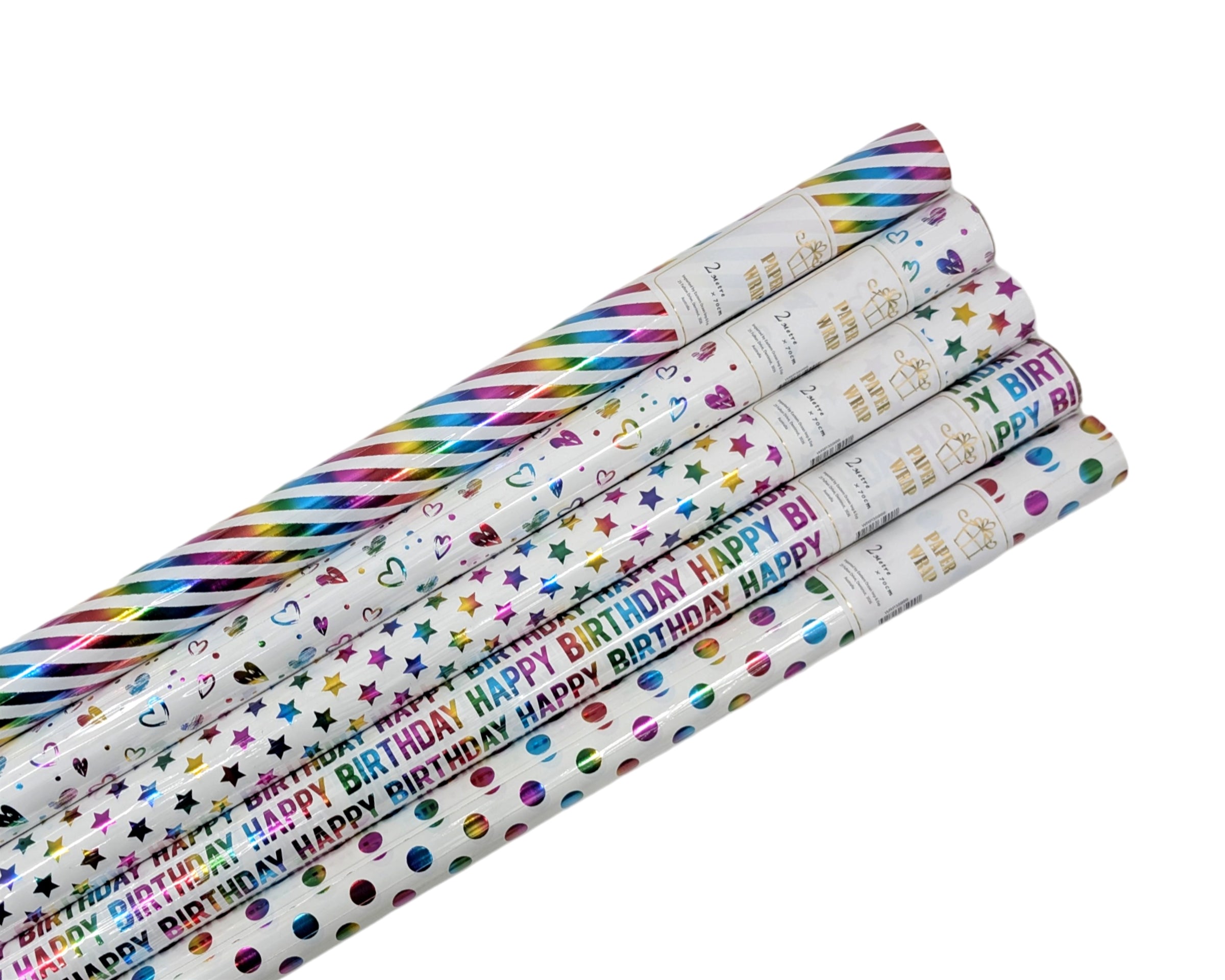 bulk 50 Holographic Foiled Everyday Gift Wrap Assort 200cm V637-WRP35999
