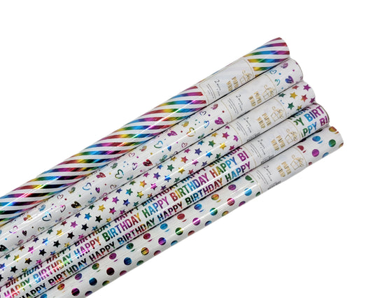 bulk 50 Holographic Foiled Everyday Gift Wrap Assort 200cm V637-WRP35999
