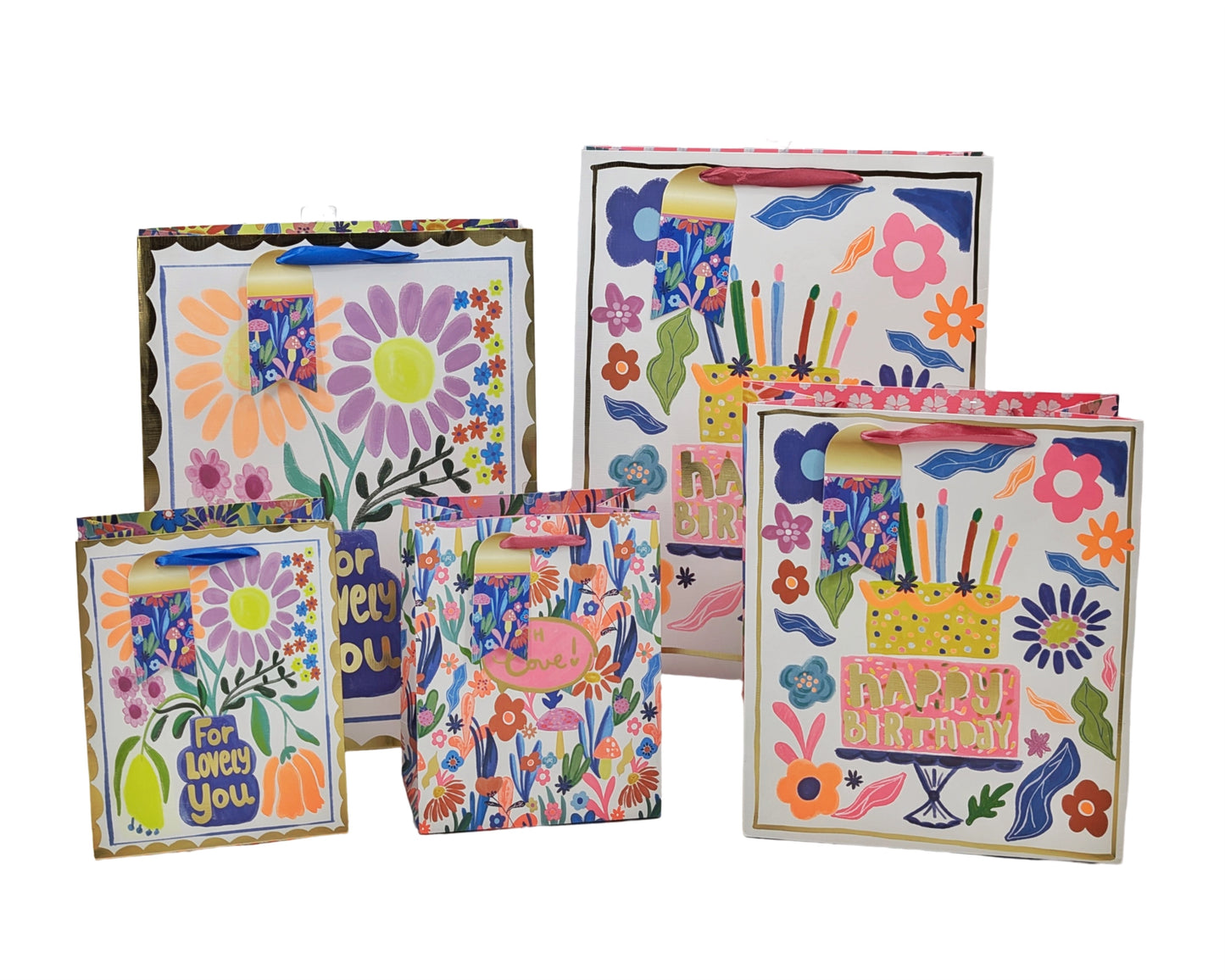 bulk 24 Large Vigorous Flowers Gift Bag Assort 32cm V637-WRP36477