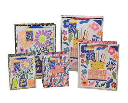 bulk 24 Large Vigorous Flowers Gift Bag Assort 32cm V637-WRP36477