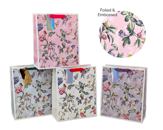 bulk 24 Large Jardin Floral Gift Bag Foiled 4 Assort 32cm V637-WRP37146