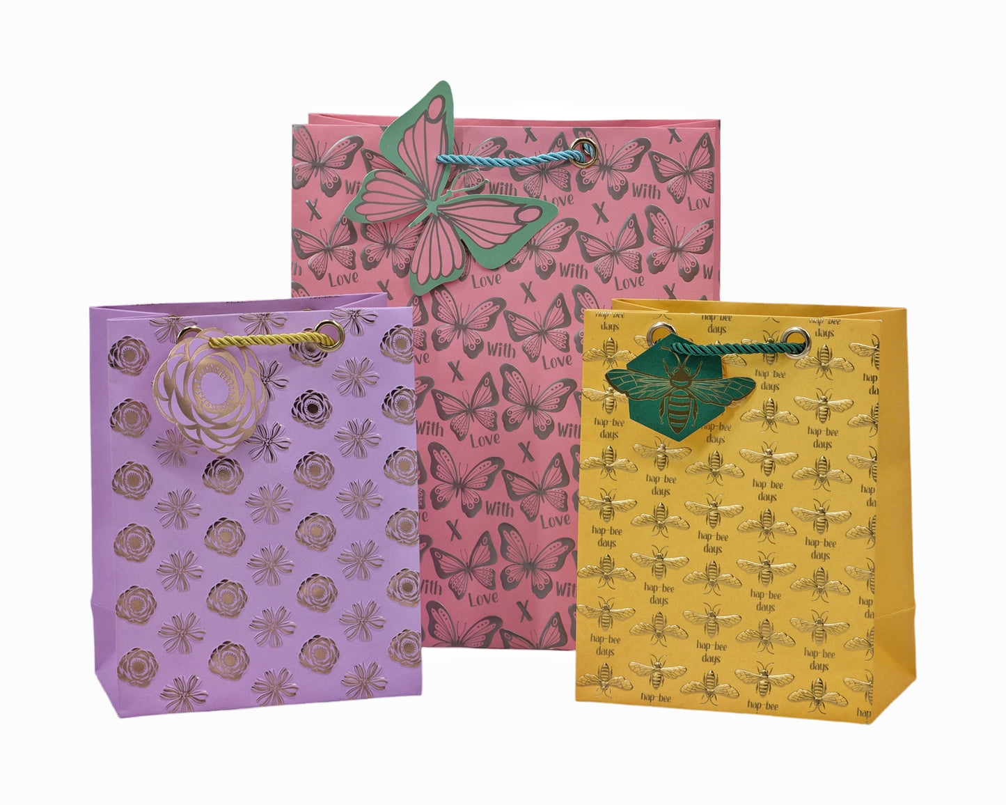 bulk 24 Medium Foiled Luxury Garden Gift Bag 3 Assort 23cm V637-WRP37180