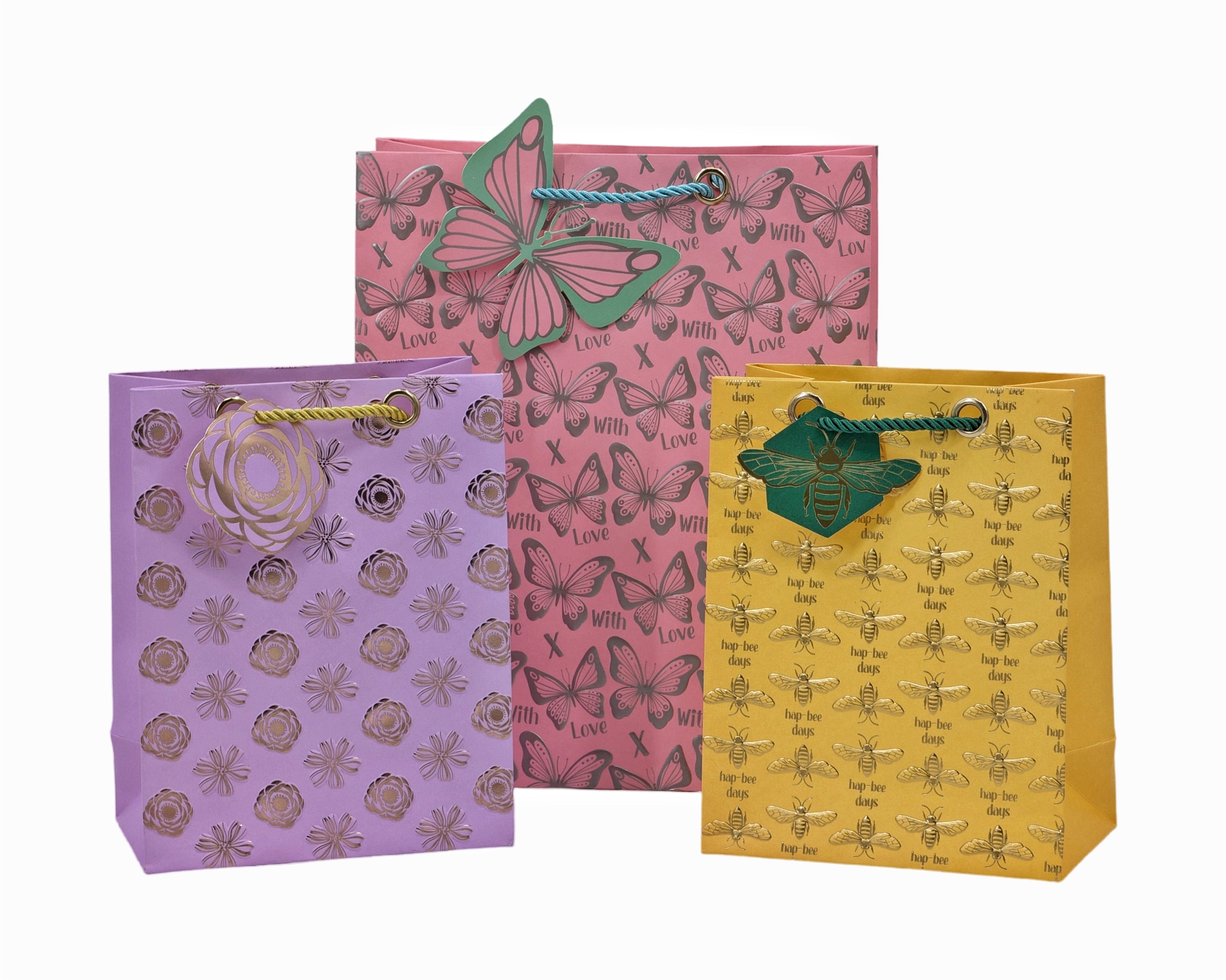 bulk 24 Large Foiled Luxury Garden Gift Bag 3 Assort 32cm V637-WRP37181