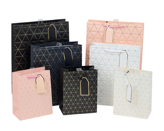 bulk 24 Large Foiled Triangles Gift Bag 4 Assort 32cm V637-WRP37215