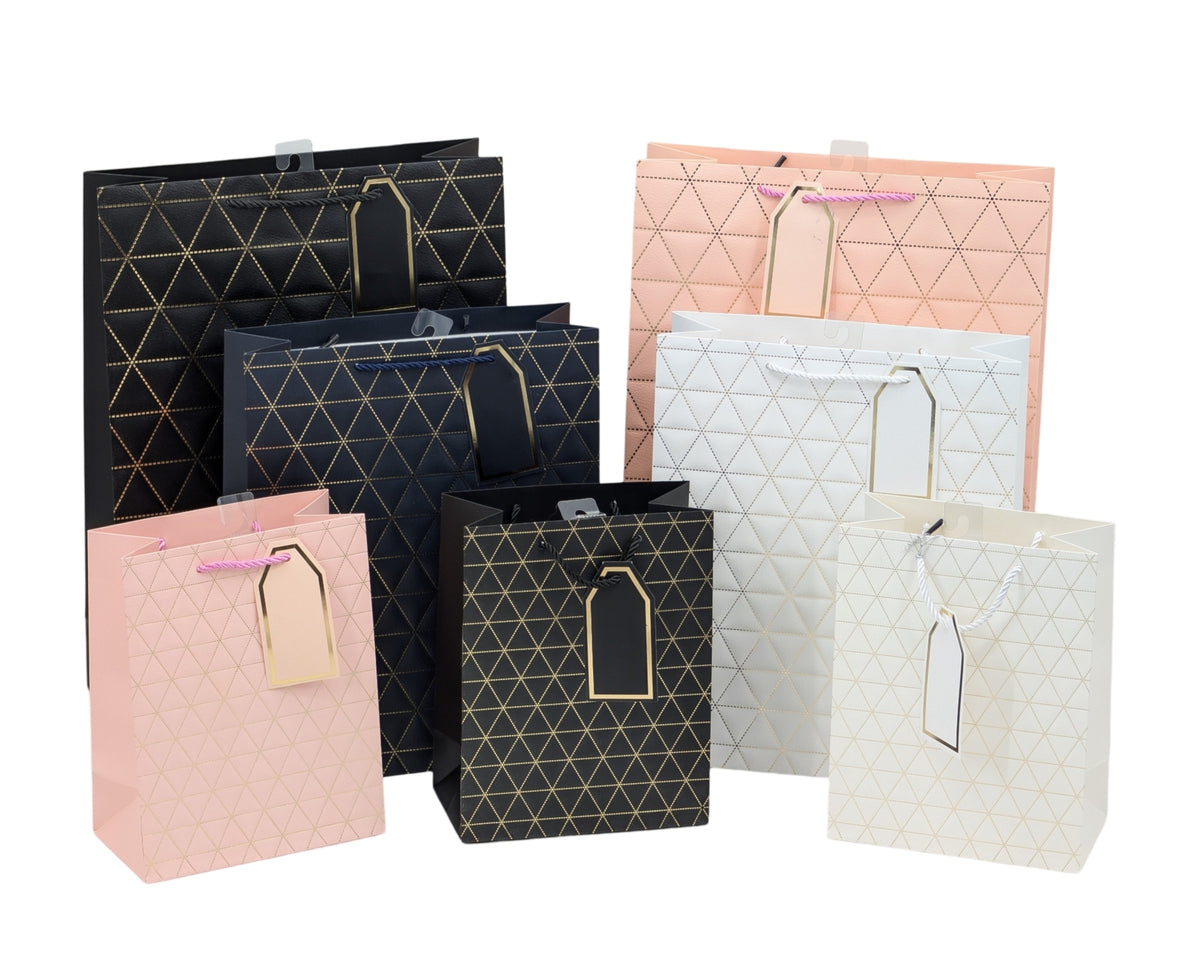 bulk 24 Large Foiled Triangles Gift Bag 4 Assort 32cm