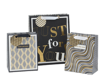 bulk 24 Medium Golden Glam Gift Bag Assort 23cm V637-WRP37376