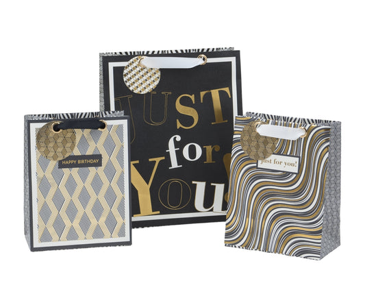 bulk 24 Medium Golden Glam Gift Bag Assort 23cm V637-WRP37376
