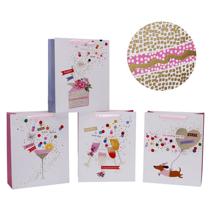 bulk 24 Medium Festive Cheers Gift Bag Assort 18x24cm V637-WRP38466