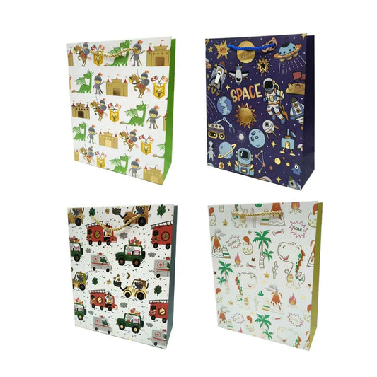 bulk 24 Medium Size Playful Adventure Foiled Gift Bag Assort 18x23cm V637-WRP38602