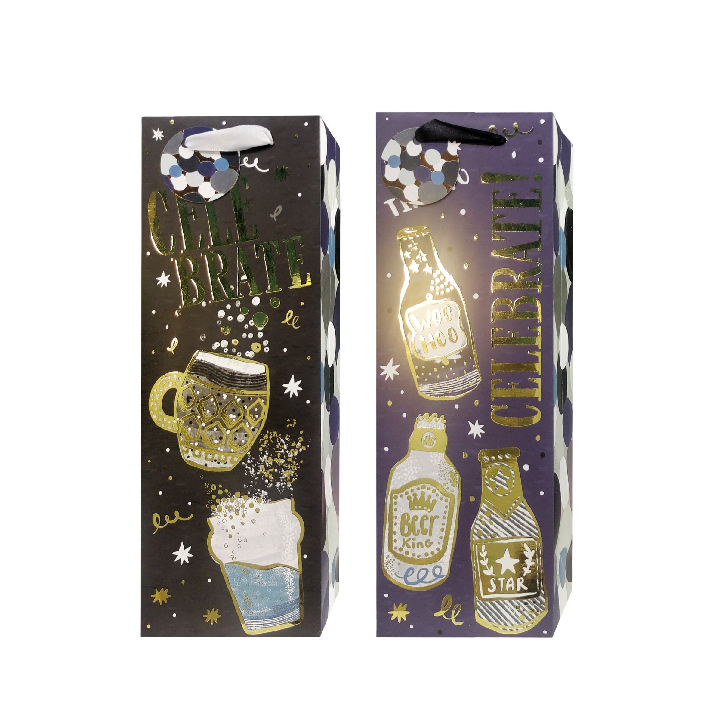 bulk 24 Celebration Sips For Male Bottle Gift Bag Assort 12x36cm V637-WRP38607