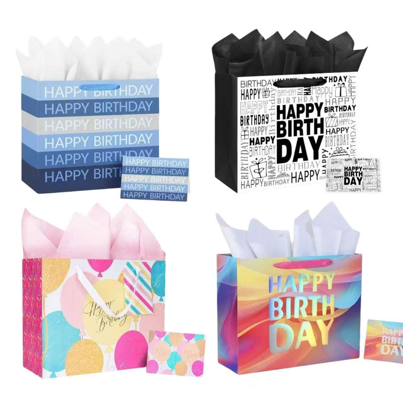bulk 24 Medium Happy Birthday Celebration Gift Bag 4 Asst 18x23cm V637-WRP38799