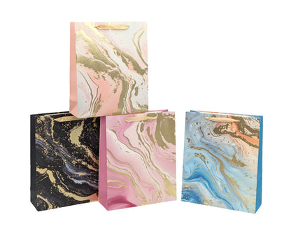 bulk 24 Elegant Golden Marble Gift Bag Medium 4 Asst V637-WRP39088