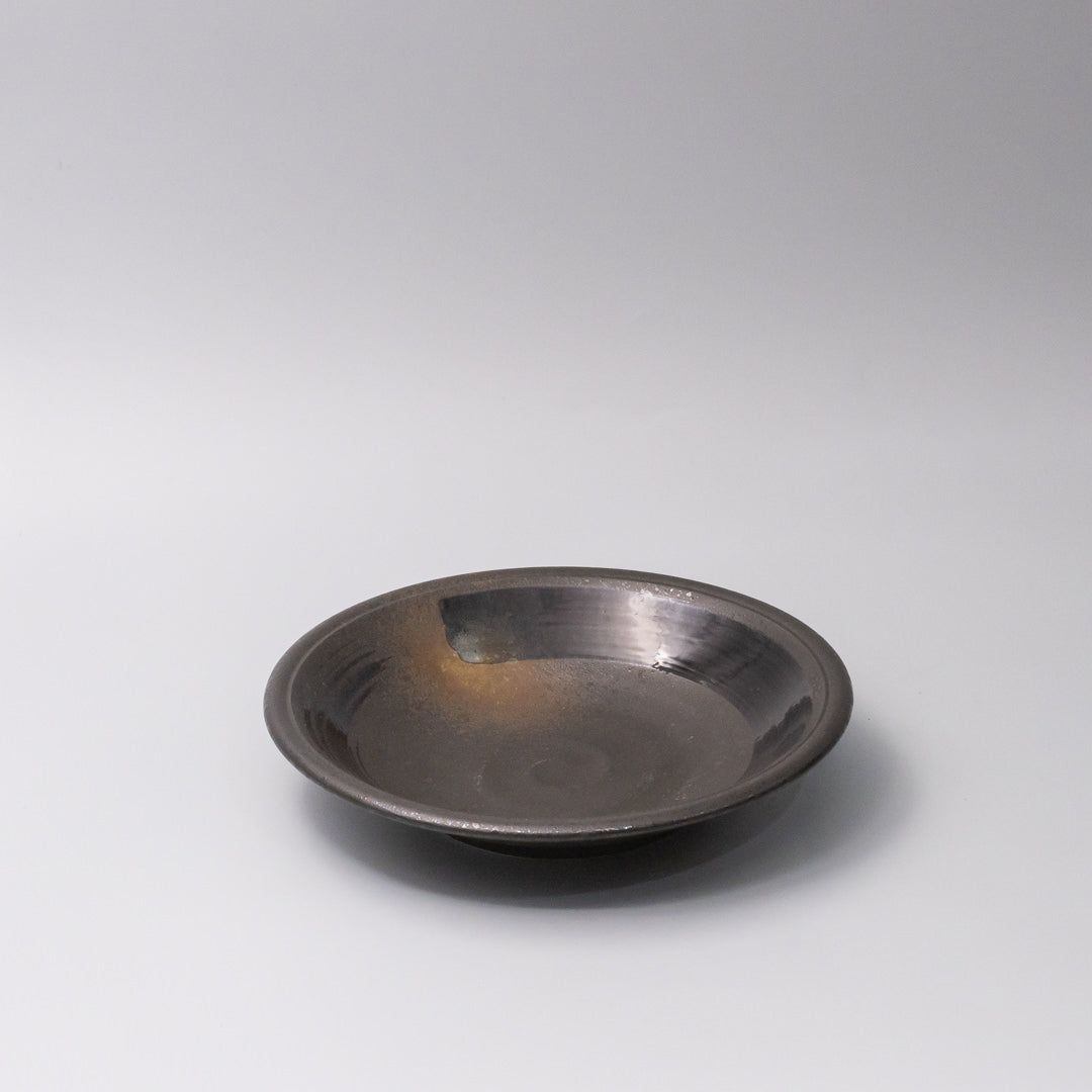 Shallow Bowl 23cm Mottled Black with Brushstroke V637-Y2553