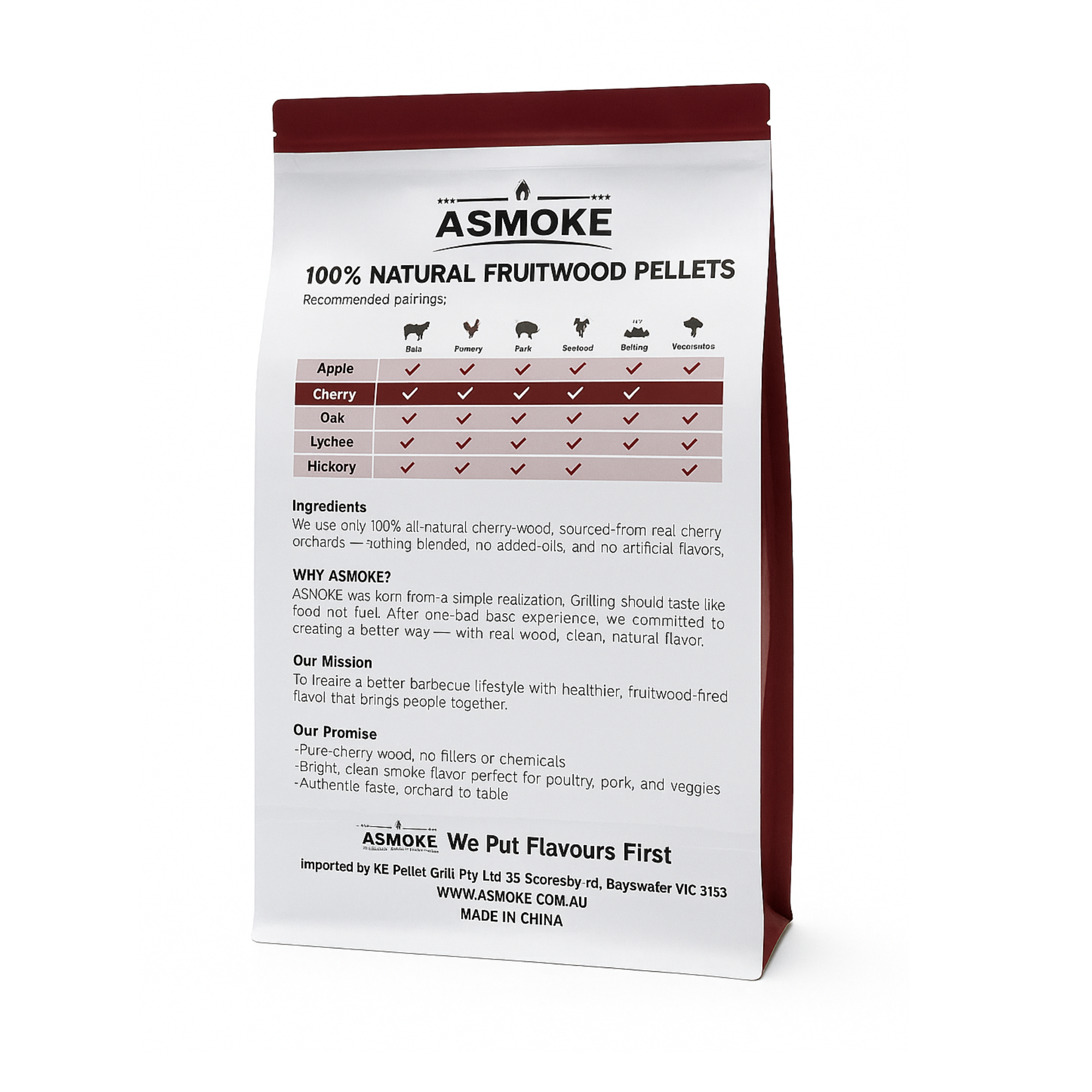 ASMOKE 100% Natural Cherry Wood BBQ Smoker Pellets (9kg / 20lbs) V642-20-LBS-9-5-KG-OF-100-PURE-CHERRY-PELLETS