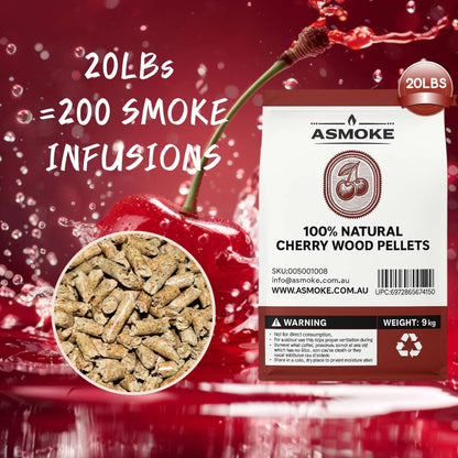 ASMOKE 100% Natural Cherry Wood BBQ Smoker Pellets (9kg / 20lbs) V642-20-LBS-9-5-KG-OF-100-PURE-CHERRY-PELLETS