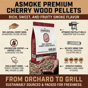 ASMOKE 100% Natural Cherry Wood BBQ Smoker Pellets (9kg / 20lbs) V642-20-LBS-9-5-KG-OF-100-PURE-CHERRY-PELLETS