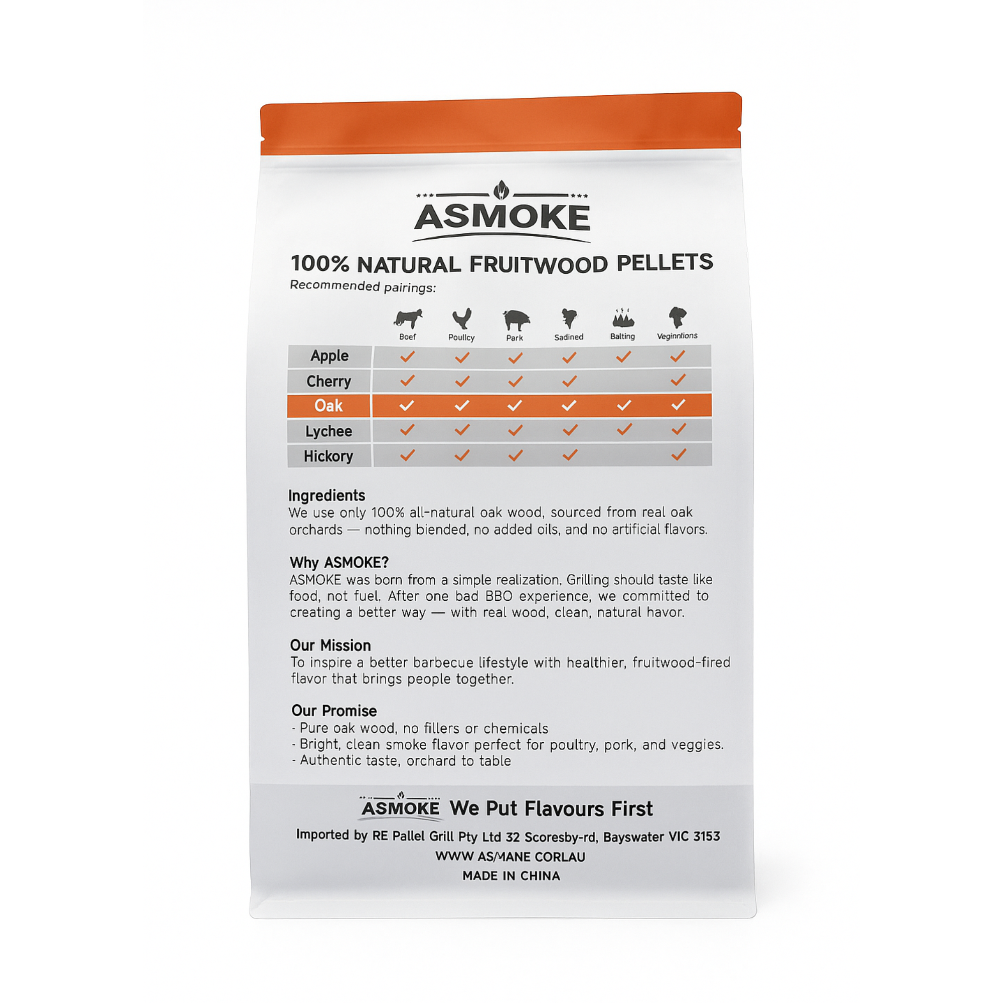 ASMOKE 100% Natural Premium Oak Wood BBQ Pellets for Smoker & Grill (9kg / 20lbs) V642-20-LBS-9-5-KG-OF-100-PURE-OAK-PELLETS-COPY