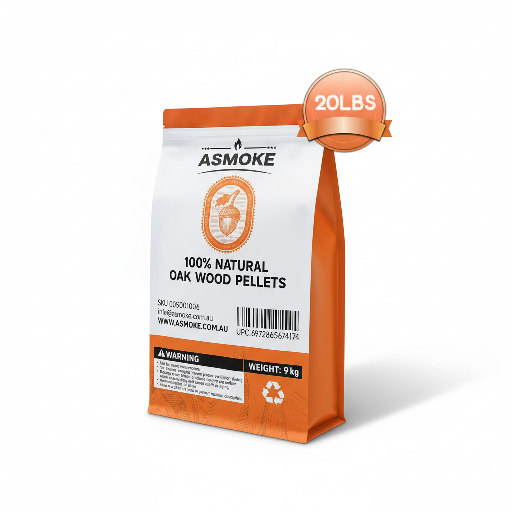 ASMOKE 100% Natural Premium Oak Wood BBQ Pellets for Smoker & Grill (9kg / 20lbs) V642-20-LBS-9-5-KG-OF-100-PURE-OAK-PELLETS-COPY