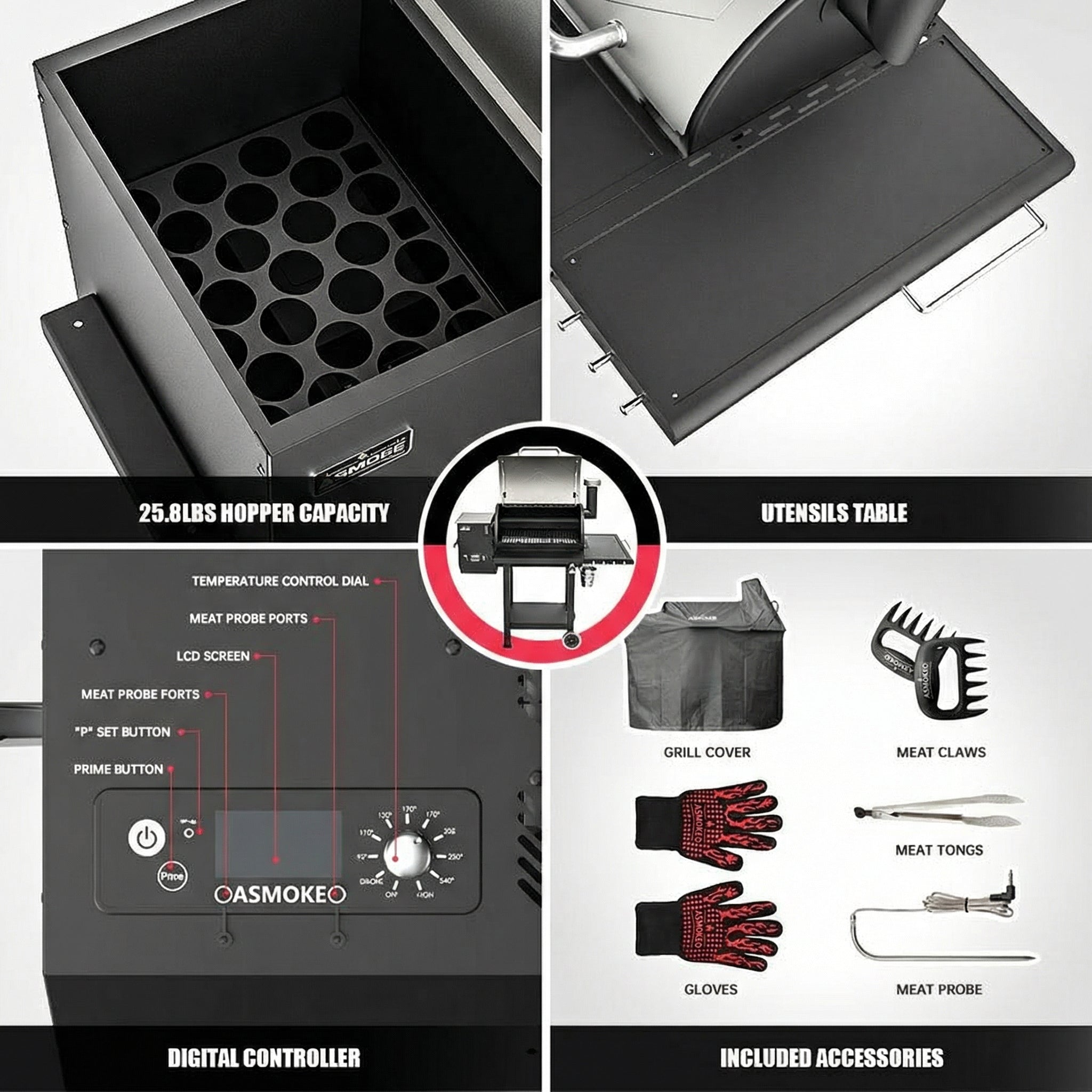 Asmoke AS660N-2 WOOD PELLET GRILL SILVER V642-ASMOKE-AS660N-2-WOOD-PELLET-GRILL-SILVER