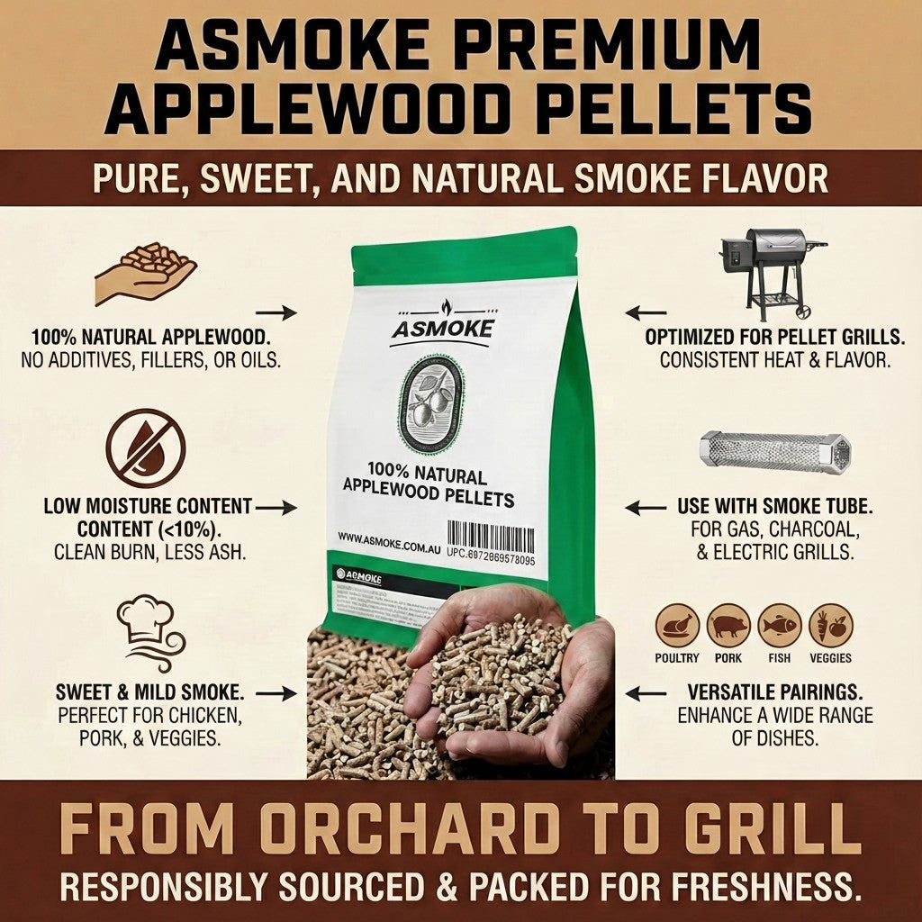 ASMOKE 100% Natural Apple Wood BBQ Smoker Pellets (2.27kg) - Premium Fruit Hardwood for Chicken & Pork V642-XFAS-AP-WO-PEL-5LB
