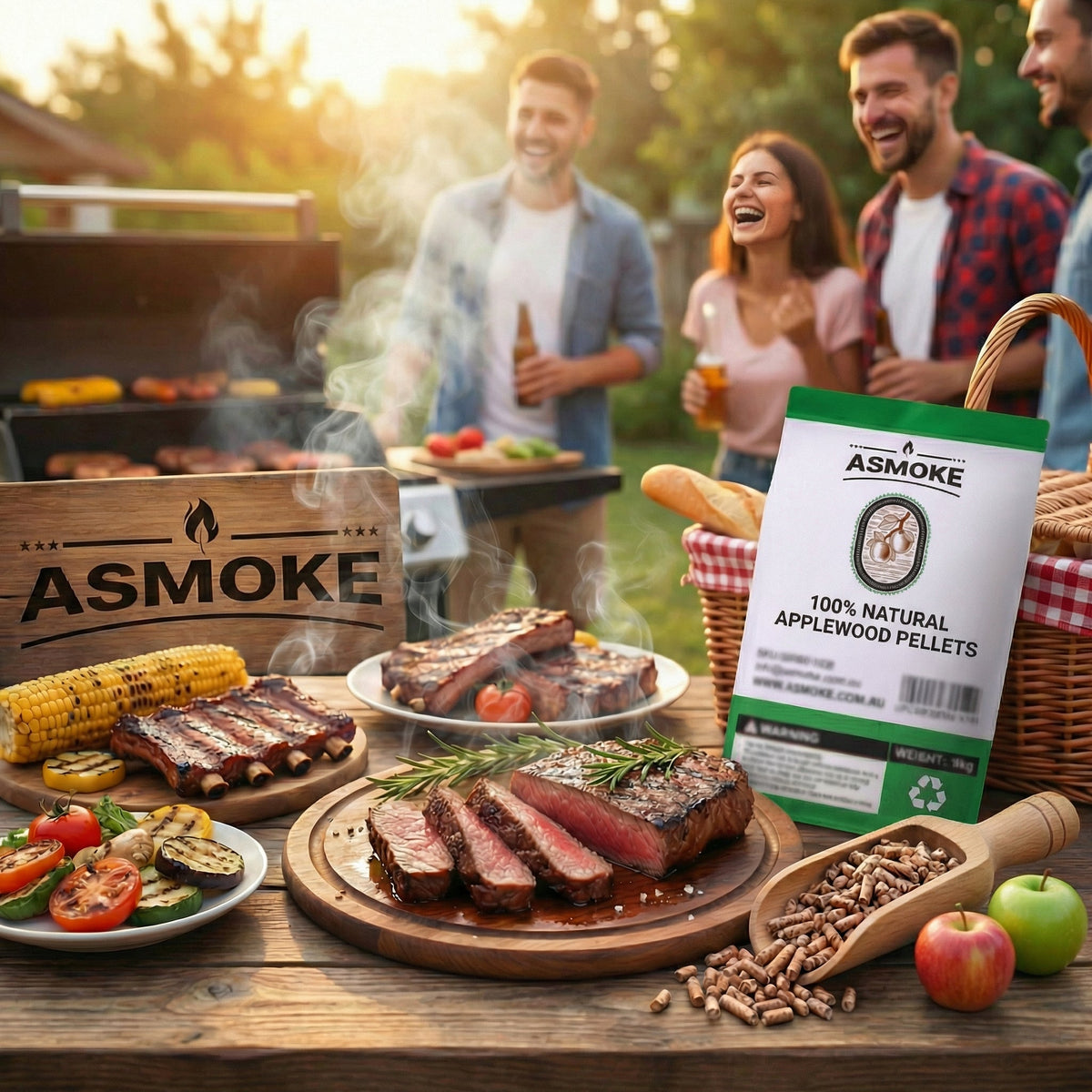 ASMOKE 100% Natural Apple Wood BBQ Smoker Pellets (2.27kg) - Premium Fruit Hardwood for Chicken & Pork V642-XFAS-AP-WO-PEL-5LB