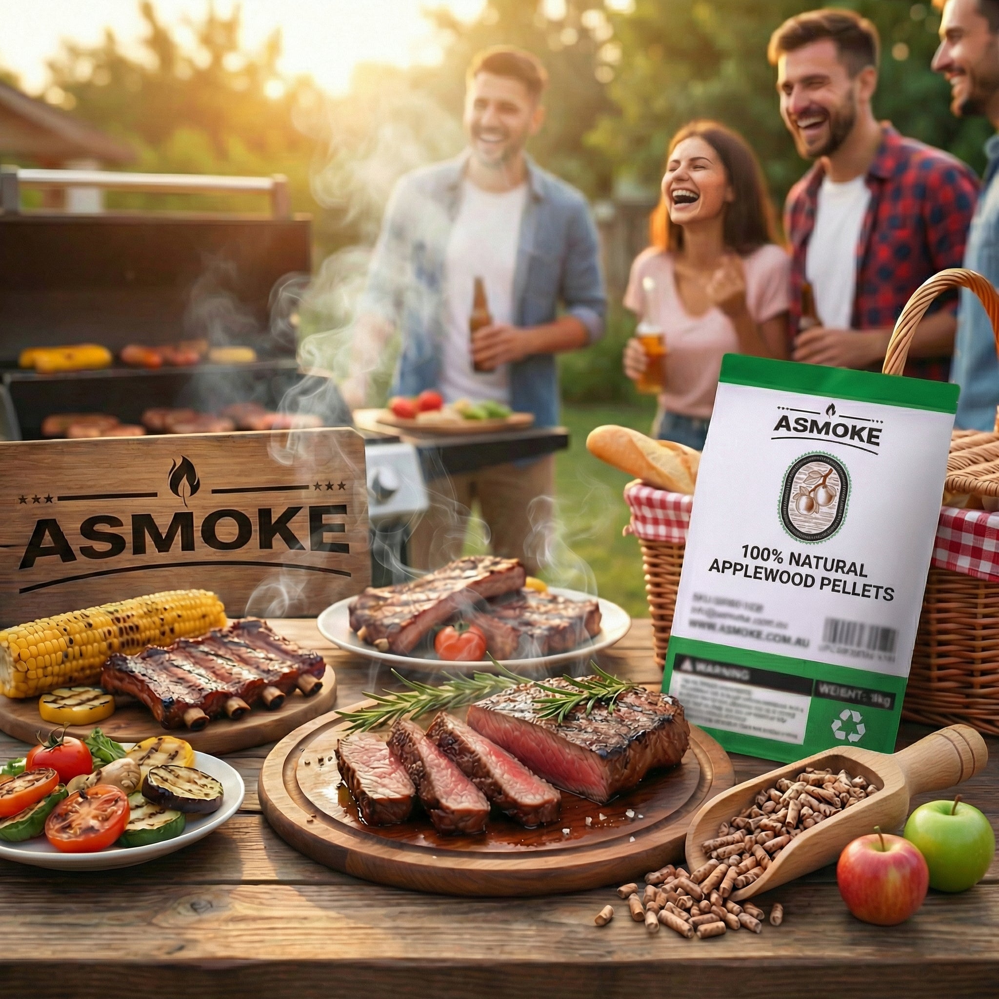 ASMOKE 19kg (40lbs) Premium Apple Wood BBQ Smoker Pellets Bulk Bundle (8 x 2.27kg Bags) V642-XFAS-AP-WO-PEL-5LBX8