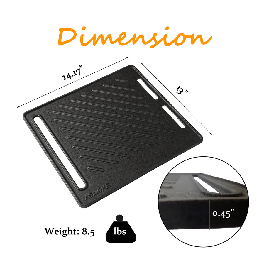 ASMOKE Pre-Seasoned Matte Enamel Cast Iron Reversible Grill/Griddle V642-XFAS-AS300-350-BBQ-PLT