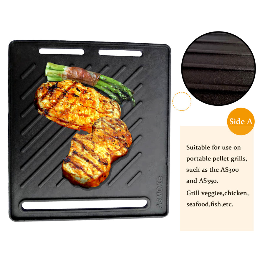 ASMOKE Pre-Seasoned Matte Enamel Cast Iron Reversible Grill/Griddle V642-XFAS-AS300-350-BBQ-PLT