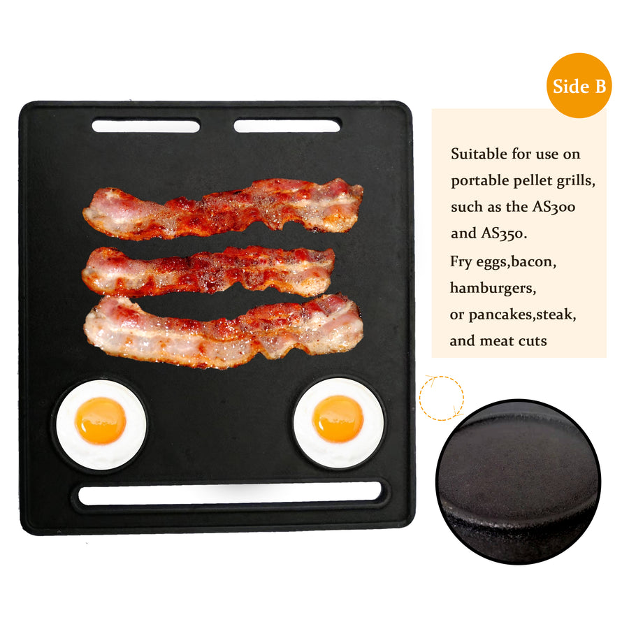 ASMOKE Pre-Seasoned Matte Enamel Cast Iron Reversible Grill/Griddle V642-XFAS-AS300-350-BBQ-PLT