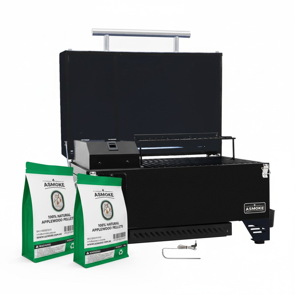 ASMOKE AS350 Portable Smart Wood Pellet Grill (Cyder Black) + 2 x 20LB Assorted Flavors Wood Pellets Bundle V642-XFAS-AS350-BLK-WOPEL20LBX2