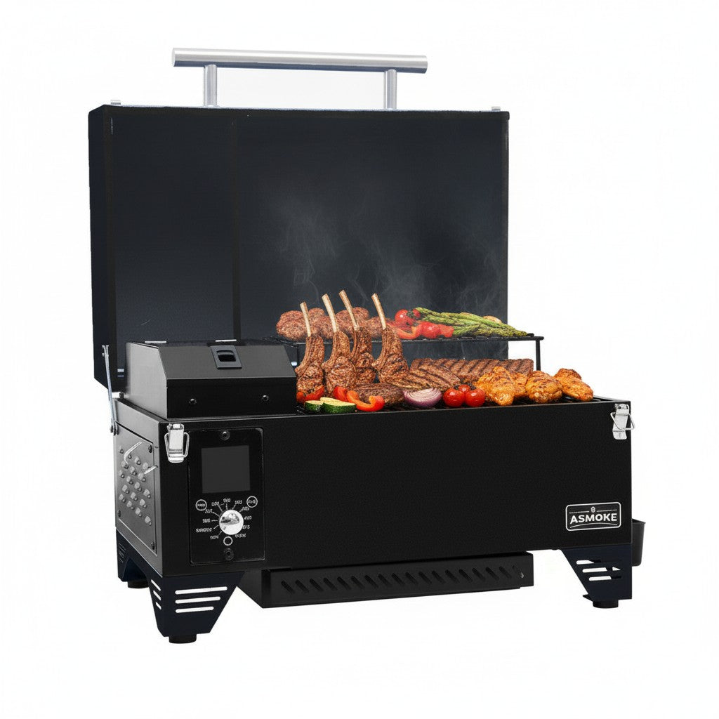 ASMOKE AS350 Portable Smart Wood Pellet Grill (Cyder Black) + 2 x 20LB Assorted Flavors Wood Pellets Bundle V642-XFAS-AS350-BLK-WOPEL20LBX2