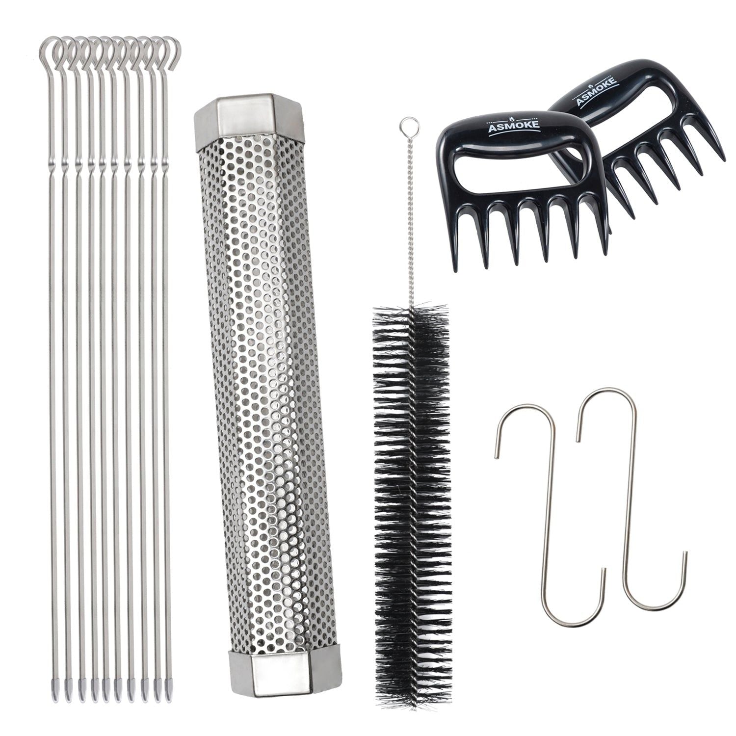 Asmoke BBQ Set (Includes Two Meat Claws, a Pellet Smoker Tube and Metal Skewers) V642-XFAS-BBQ-MCLSMTMS