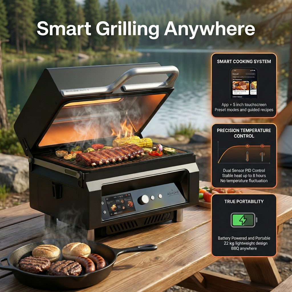 ASMOKE Essential Portable Wood Pellet Grill & Smart Smoker with 47L Premium Mini Fridge Bundle V642-XFAS-BNDL-ESS-GRL-FDG47
